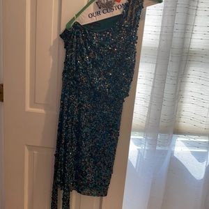 Aidan mattox one sleeve beaded dress